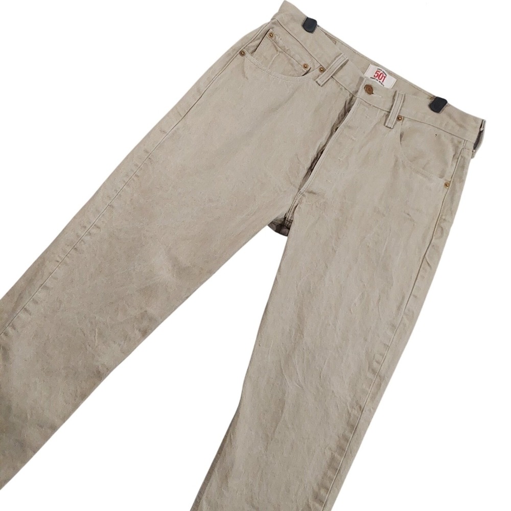 Vintage Levis 501 Jeans Mens 33x36 (Fits 32x30) Beige Straight Button Fly Denim